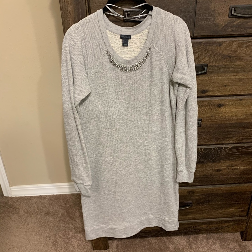 Gray sweater dress with gorgeous beading